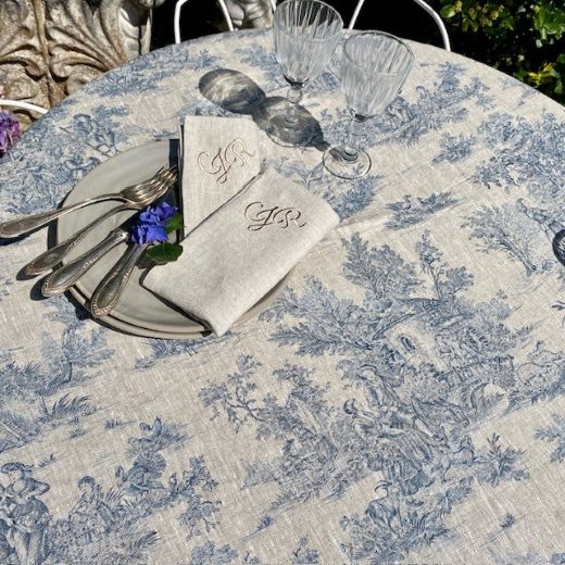tischdecke französisches leinen toile de jouy blau