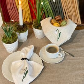 Serviette aus Leinen Schneeglöckchen