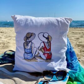 Maritime Kissenhülle aus Vintage Leinen: Ein Tag am Meer