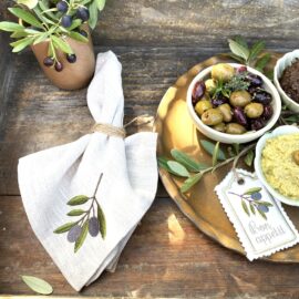 Serviette Leinen Olive naturfarben meliert